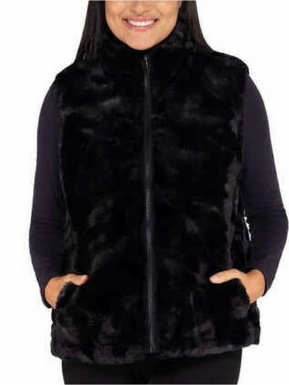 Nicole Miller Original Reversible Faux Fur Puffer Vest in black Size S - NWOT